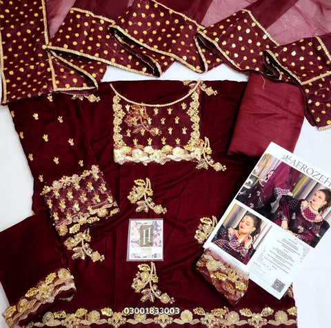 Afrozeh Maroon Formal Collection Micro Velvet