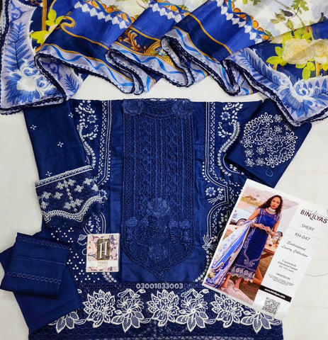 Bin Ilyas Blue Embroided Luxury Lawn Collection