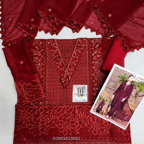 Guzel Maroon Formal Collection Chiffon Unstitched 3Pc Suit
