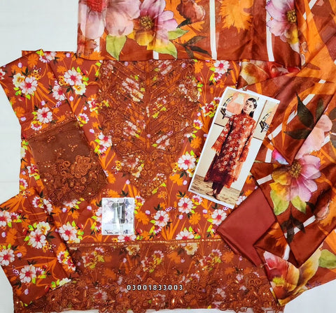 Afrozeh Orange Digital Printed Lawn Collection Replica