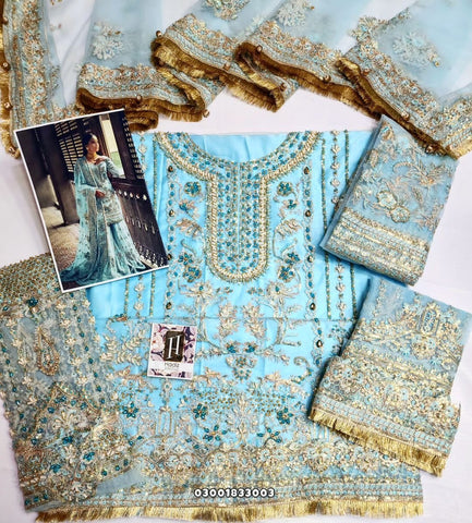 Nameera By Farooq Sky Blue Gharara Collection Organza