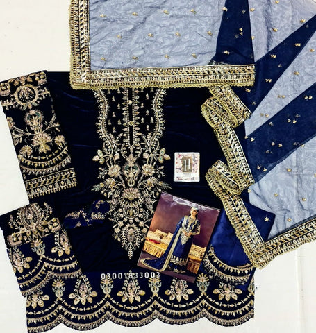 AFROZEH DIVANI UNSTITCHED EMBROIDERED VELVET 3 PIECES SUIT AS-V1-01 MAYA