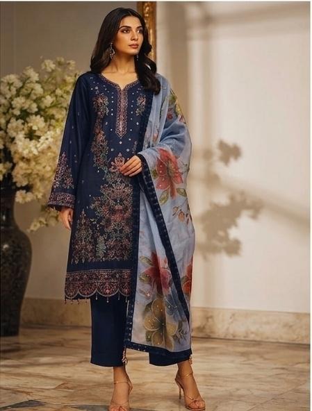HADIZOUTFIT NEW BLUE COTTON PARTY WEAR DEZZ-203