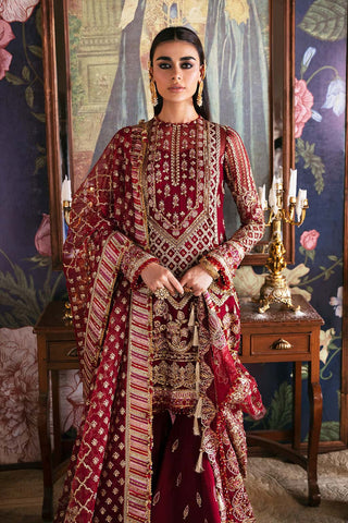 AFROZEH NEW CHIFFON MEHROON BRIDAL WEAR AZFZ-114