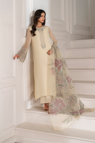 IZNIK NEW OFFWHITE CHIFFON PARTY WEAR DBZZ-257