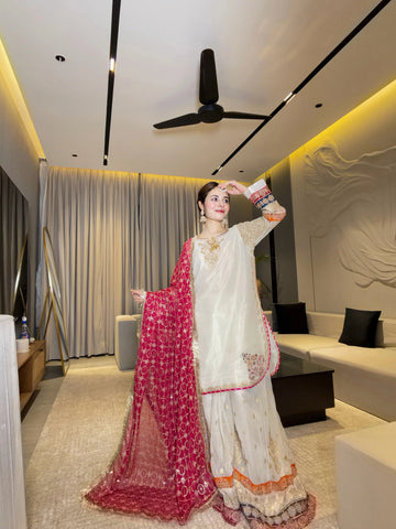 ETHNC NEW RAW SILK PARTY WEAR GHARAR  ICZZ-272