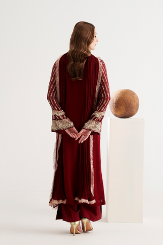 HADIZOUTFIT NEW MEHROON CHIFFON PARTY WEAR CDZZ-156