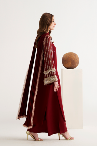 HADIZOUTFIT NEW MEHROON CHIFFON PARTY WEAR CDZZ-156