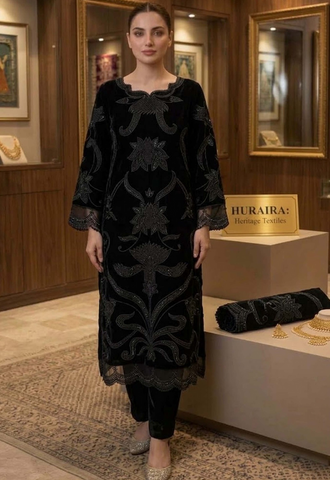 HADIZOUTFIT NEW BKACK LAZER VELVET PARTY WEAR DEZZ-258
