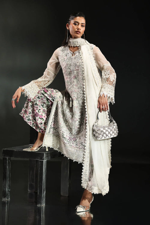 MARIA B NEW WHITE EXCLUSIVE ORGANZA PARTY WEAR FEZZ-117
