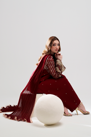 HADIZOUTFIT NEW MEHROON CHIFFON PARTY WEAR CDZZ-156