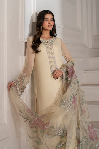 IZNIK NEW OFFWHITE CHIFFON PARTY WEAR DBZZ-257