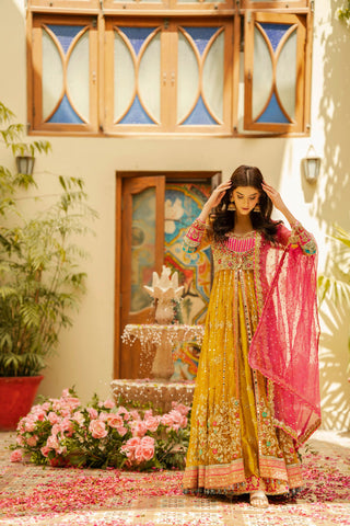 NAMEERA BY FAROOQ YELLOW NET BRIDAL MAXI AZEZZ-153