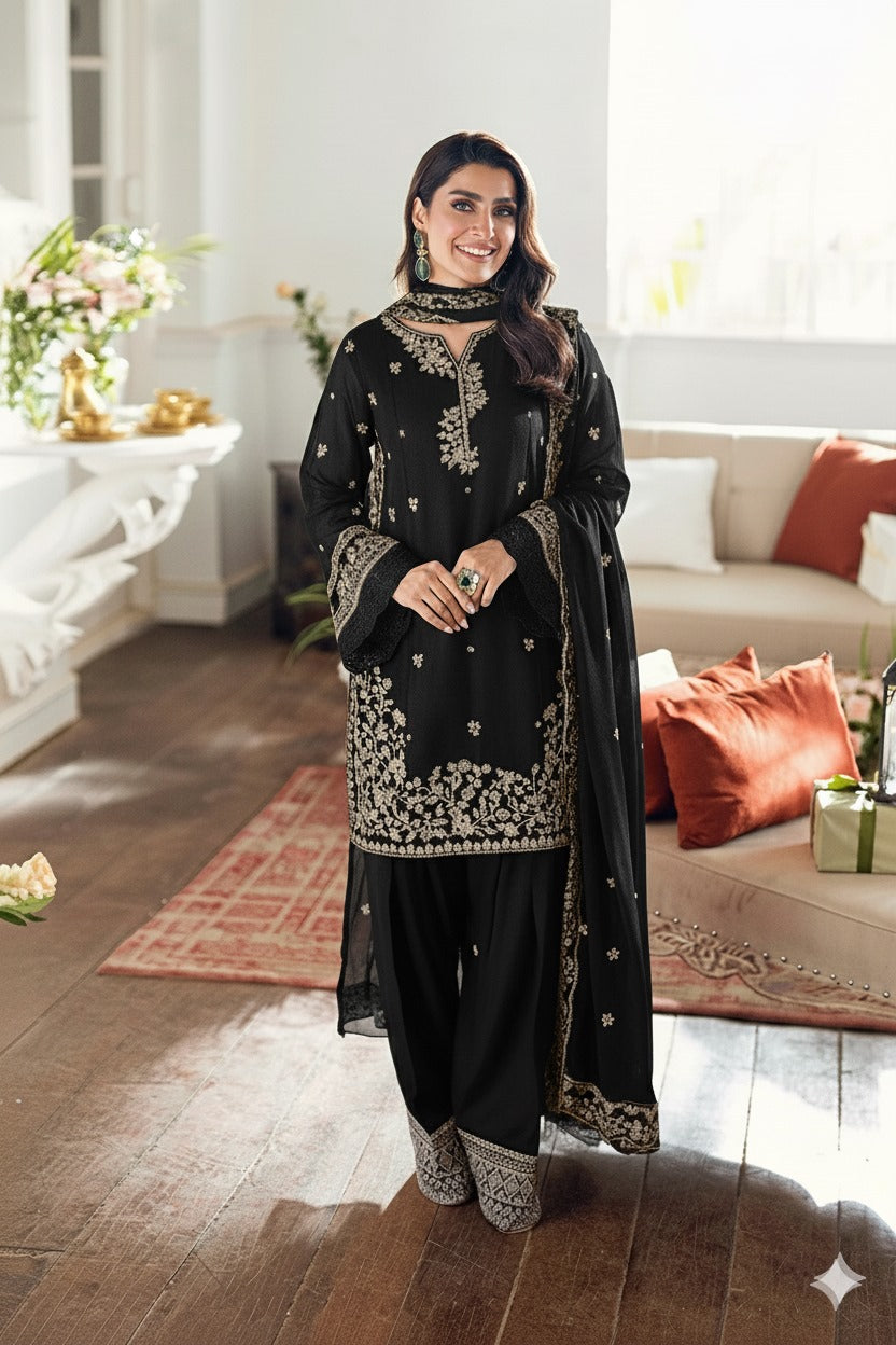 AZURE BLACK CHIFFON FORMAL WEAR