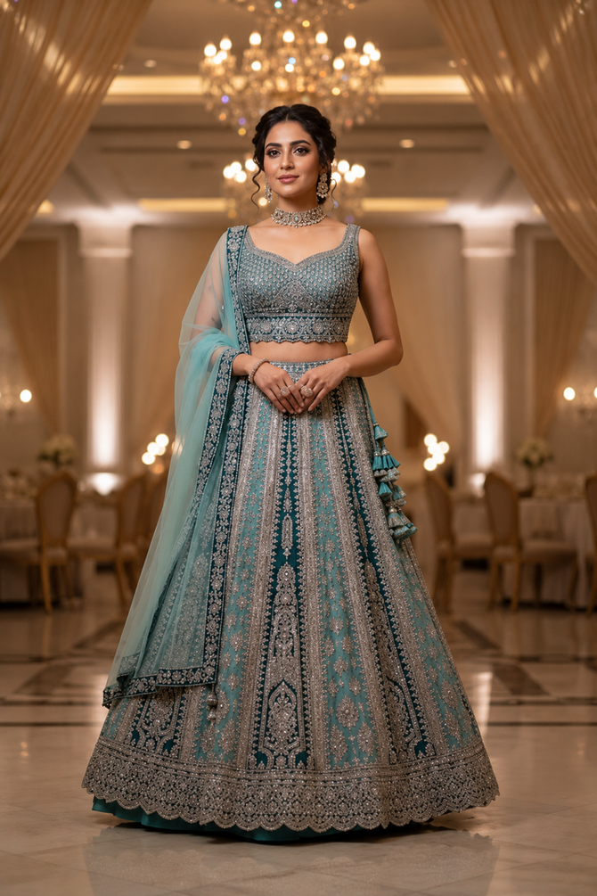 blue mehndi dress Embellished Blue Choli Lehenga Pakistani Mehndi Dresses LARGE