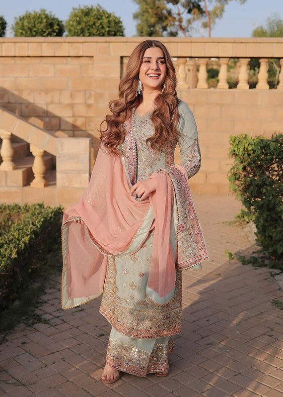 open lace back dress Beautiful Party Mehndi Dress Model # B394 – Nameera by Farooq main image 0