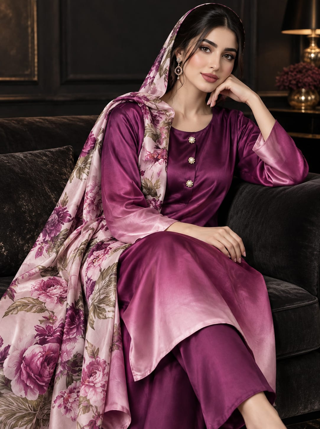 HADIZOUTFIT NEW DIGITAL PRINTED SILK FORMAL WEAR
