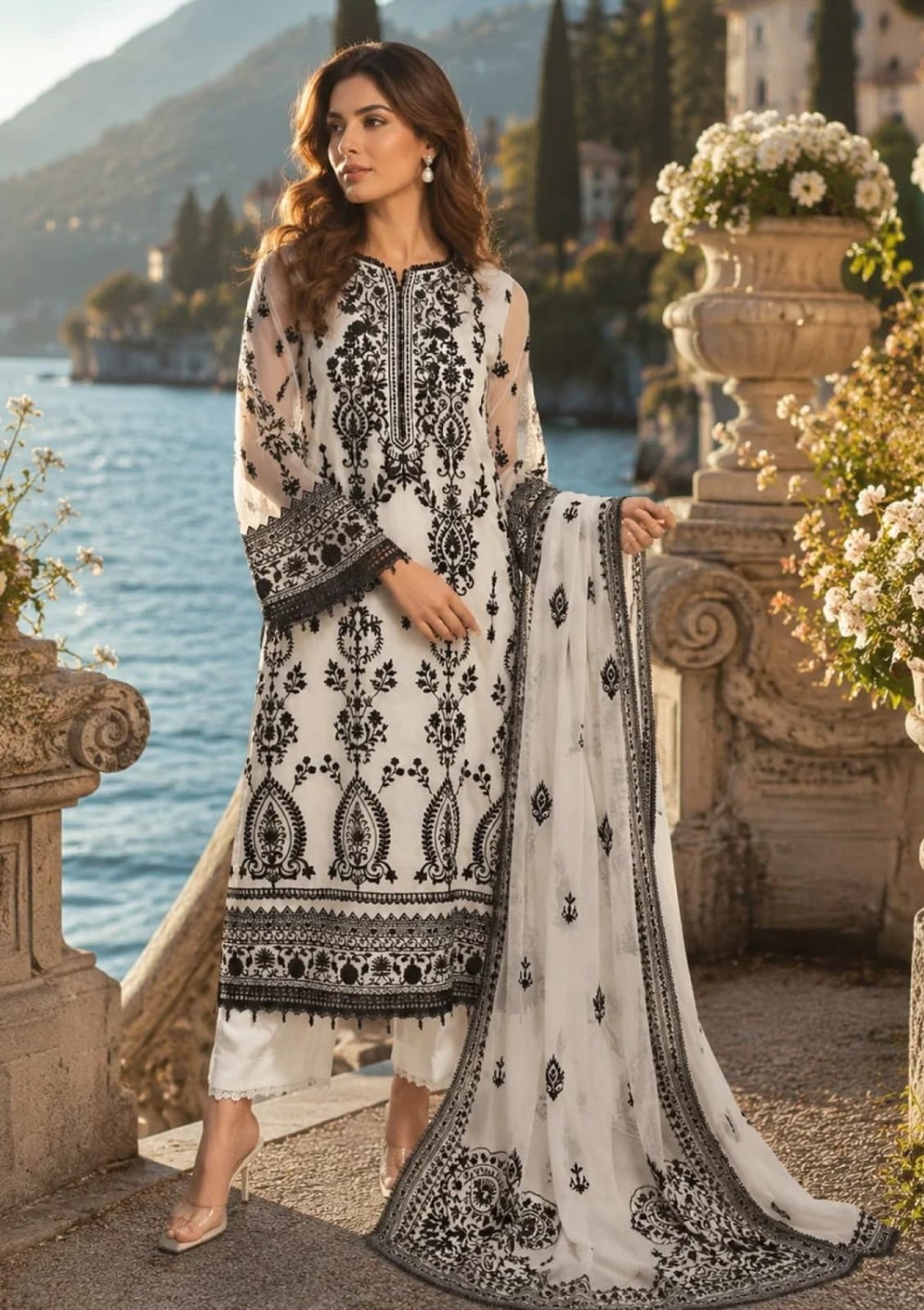 NBSA NEW WHITE CHIFFON PARTY WEAR CGEZ-227