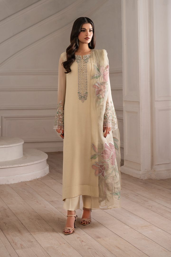 IZNIK NEW OFFWHITE CHIFFON PARTY WEAR DBZZ-257