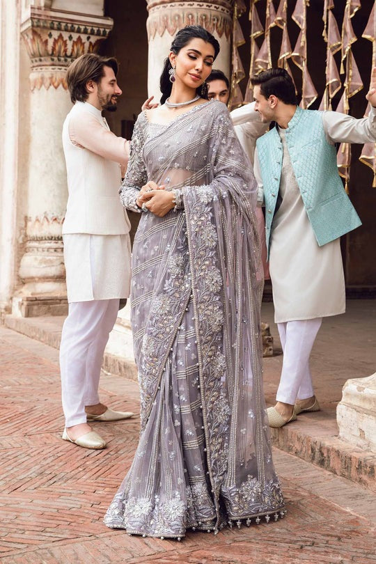 MARIA B NEW GREY NET SAREE