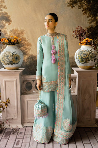 HUSSAIN REHAR NEW SKY BLUE SILK PARTY WEAR
