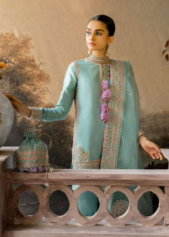 HUSSAIN REHAR NEW SKY BLUE SILK PARTY WEAR