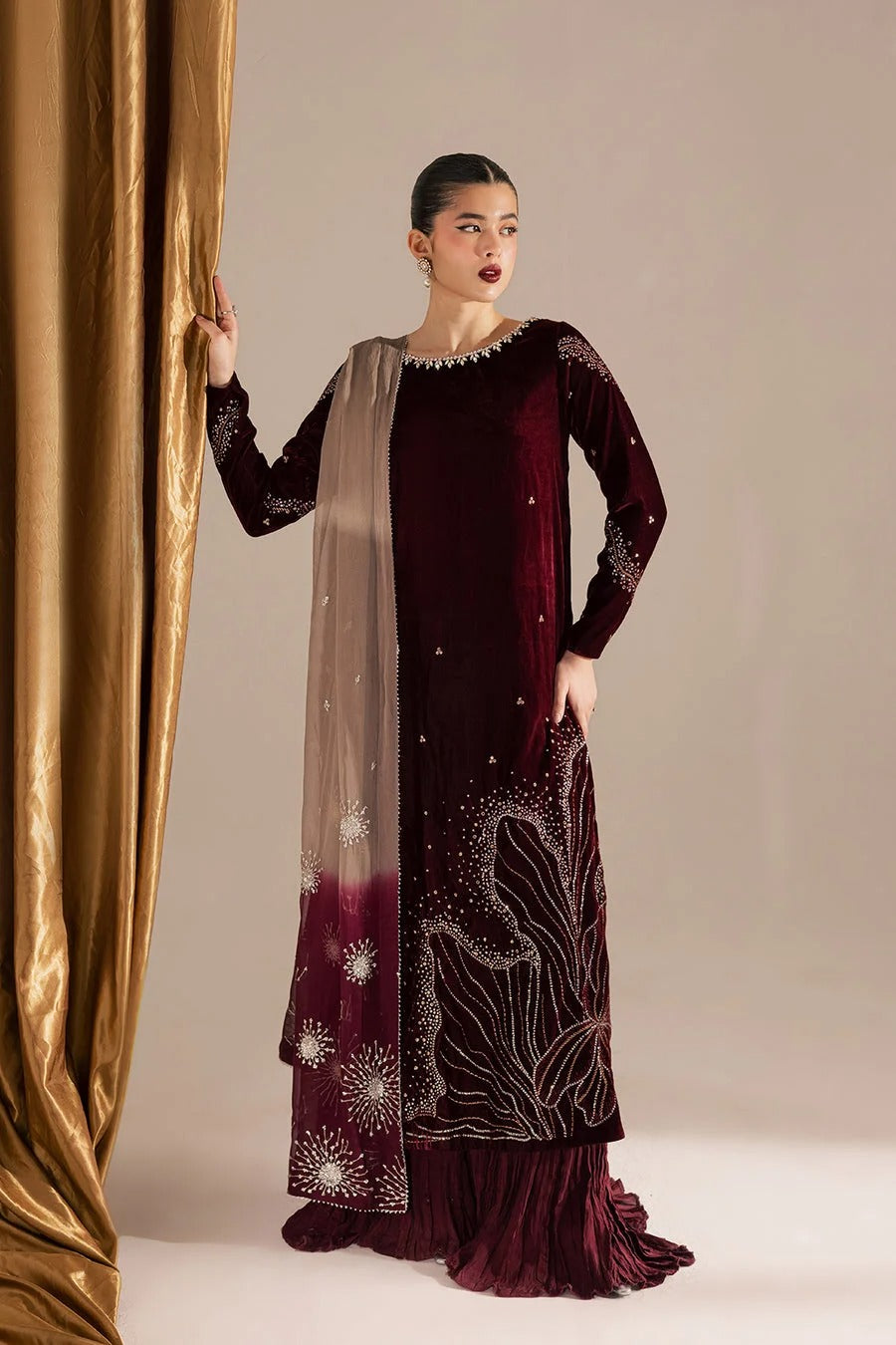 VANYA NEW MAROON VELVET PARTY WEAR