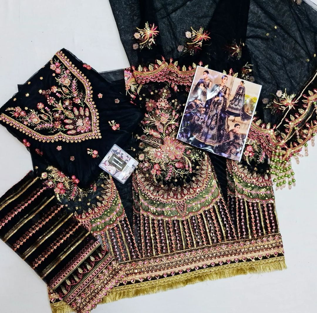 Afrozeh Black Bridal Collection Net Maxi Replica - Hadiz Outfit
